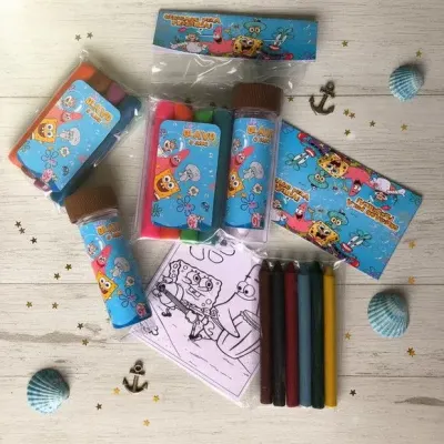 Kit Massinha + Giz + Bolha - Bob Esponja Personalizado - artesanato de Mi Papelaria Criativa