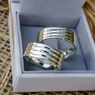 Par Alianças Prata 950 Namoro 8mm + Anel Compromisso - artesanato de TM JOIAS