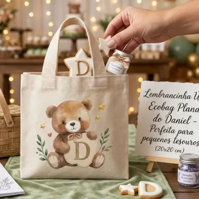 Lembrancinha Mini Ecobag 20x20 Personalizada Ursinho Chá de Bebê Maternidade Aniversário - artesanato de Limão e Amora Festas