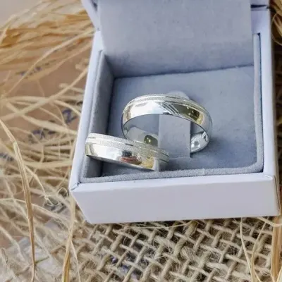 Par Alianças Prata 950 Namoro 6mm + Anel Compromisso - artesanato de TM JOIAS