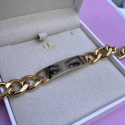 Pulseira Grumet Banhada 11mm + Foto Gravação - artesanato de TM JOIAS