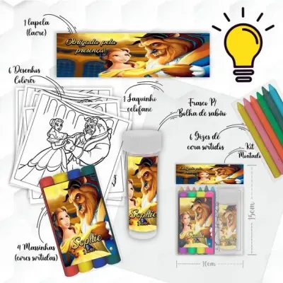 Kit Massinha + Giz + Bolha Bela e a Fera Personalizado - artesanato de Mi Papelaria Criativa