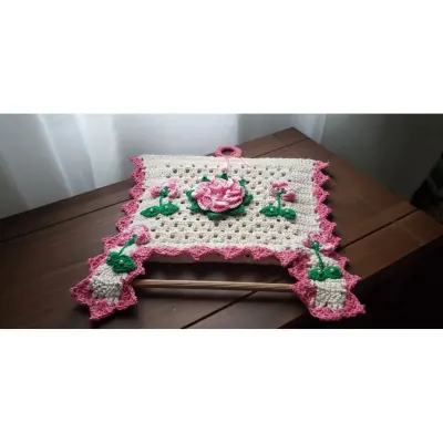Porta Papel Toalha Crochê Flores Rosa Mesclado - artesanato de Mari Crochê feito com carinho!