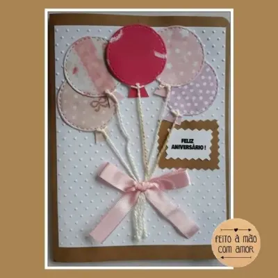 Cartão de Aniversário - Balões Coloridos (azul ou Rosa) - artesanato de Ateliê de Criação Usina Caseira
