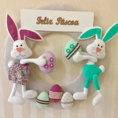 Guirlanda de Páscoa em Feltro 60cm - artesanato de edeatelier
