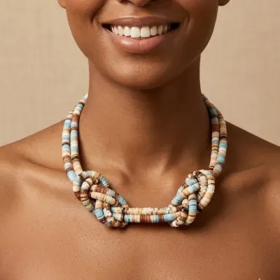 Colar em corda étnica - artesanato de Abbracio Bijoux