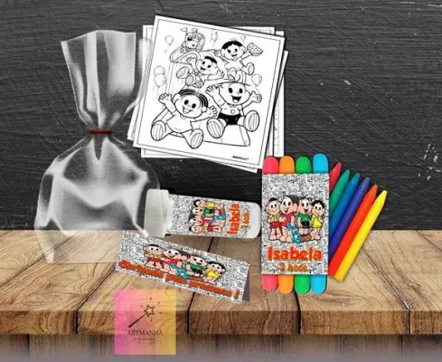Kit Massinha + Giz + Bolha Turma da Monica Personalizado - artesanato de Artmanha Lembrancinhas