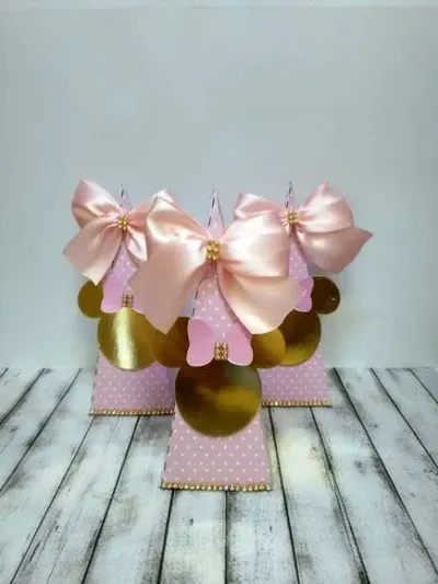 Caixa Cone Minnie Rosa - artesanato de Fina Essência Papelaria Personalizada