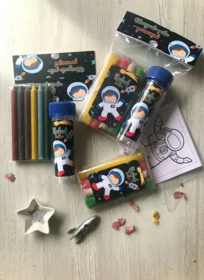 Kit Massinha + Giz + Bolha - Astronauta Personalizado - artesanato de Mi Papelaria Criativa