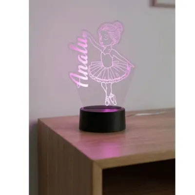 Luminaria Bailarina personalizada para quarto em acrilico de 3mm com base de led RGB