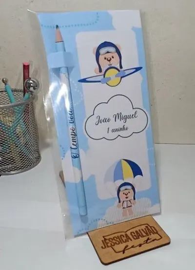 Lembrancinha Urso Aviador Cartão com Lápis Personalizado - artesanato de PAPCRIE
