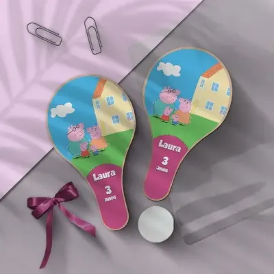 Raquete Ping Pong - Porquinha Rosa Personalizada - artesanato de Mi Papelaria Criativa