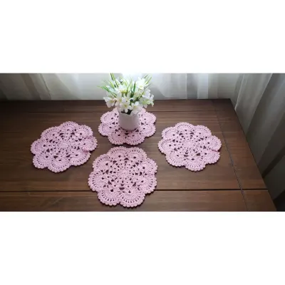 Jogo em Crochê 04 Toalhinhas - Rosa - artesanato de Mari Crochê feito com carinho!