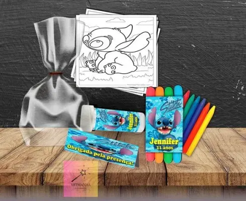 Kit Massinha + Giz + Bolha Stitch Personalizado - artesanato de Artmanha Lembrancinhas
