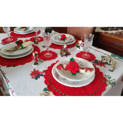 Conjunto Sousplat Natal em Crochê 18 Pçs 06 Lugares - artesanato de Mari Crochê feito com carinho!