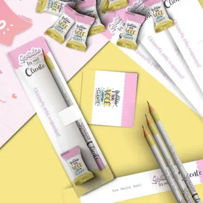 Lápis com Cartão e Bala- Dia do Cliente Personalizado - artesanato de Mi Papelaria Criativa