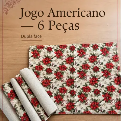 Jogo americano - 6 peças dupla face - tema Natal 2 - artesanato de Djulik