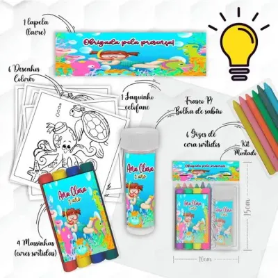 Kit Massinha + Giz + Bolha Fundo do Mar Personalizado - artesanato de Mi Papelaria Criativa