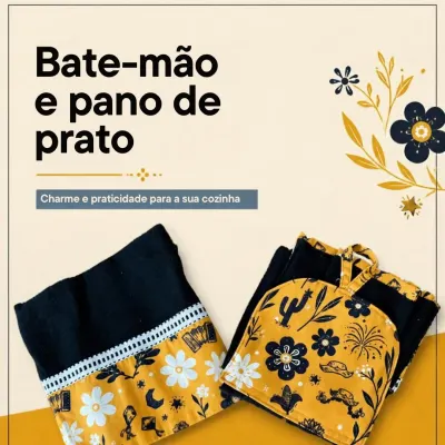 Kit 2 peças - Pano de prato e bate mão preto 5 - artesanato de Djulik
