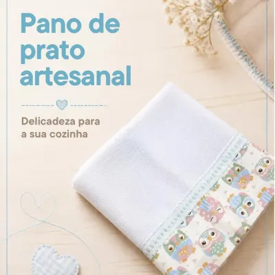 Pano de prato artesanal - com barrado de tecido 17 - artesanato de Djulik