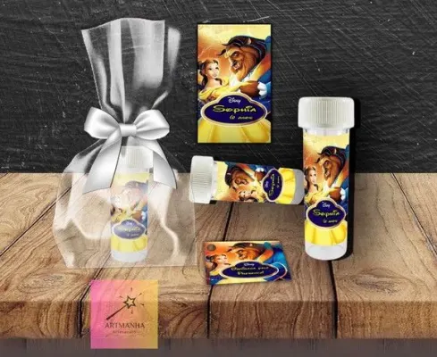 Bolha de Sabão Bela e a Fera Personalizada - artesanato de Artmanha Lembrancinhas