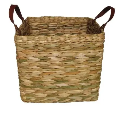 Cesta De Palha De Taboa Com Alça Natural 26x26x22 - artesanato de Mundo Urbano