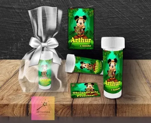 Bolha de Sabão Mickey Safari Personalizada - artesanato de Artmanha Lembrancinhas