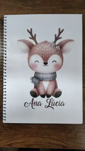 Caderno Capa Dura 1/4 (pequeno) Espiral 48fls - Cervo - artesanato de Emejhu Personalizados