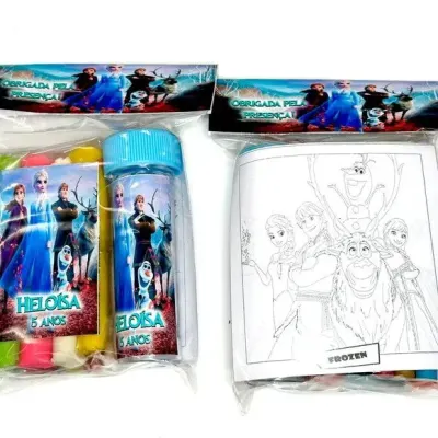 Kit Massinha + Giz + Bolha Frozen Personalizado - artesanato de Mi Papelaria Criativa