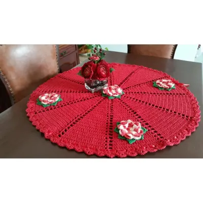 Toalha de Mesa com Flores Camélia - artesanato de Mari Crochê feito com carinho!