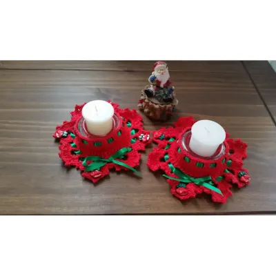 Conjunto de Porta Velas Natalina - Vermelha - artesanato de Mari Crochê feito com carinho!