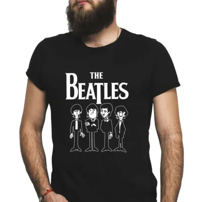 Camiseta Beatles desenho animado, estampa exclusiva, tamanhos unisex - artesanato de Lado B Rock Camisetas