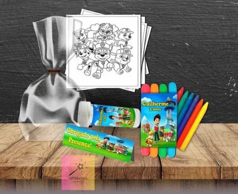 Kit Massinha + Giz + Bolha Patrulha Canina Personalizado - artesanato de Artmanha Lembrancinhas