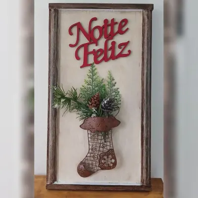 Quadro Natal Noite Feliz - artesanato de Flor Seca Casa e Ambiente