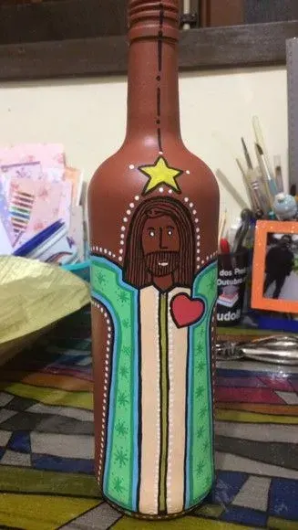 Garrafa Decorativa - Jesus Cristo do Abraço - artesanato de Ateliê de Criação Usina Caseira
