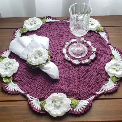 Sousplat Ternura Orquídea Flores Brancas 02 Peças - artesanato de Mari Crochê feito com carinho!
