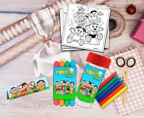 Kit Massinha + Giz + Bolha Turma da Monica Personalizado - artesanato de Artmanha Lembrancinhas