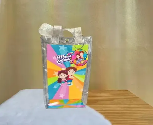 Sacola Transparente Jp e Maria Clara Personalizado - artesanato de Artmanha Lembrancinhas