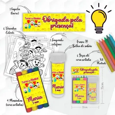Kit Massinha + Giz + Bolha Turma da Mônica Toy Personalizado - artesanato de Mi Papelaria Criativa