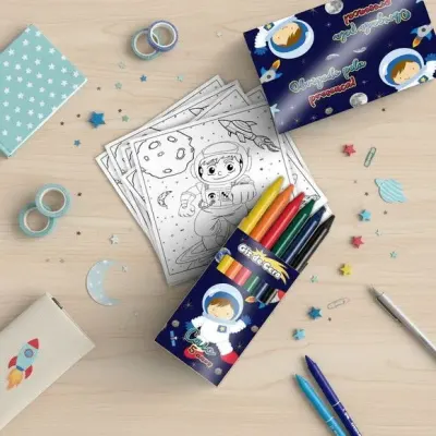 Kit Giz de Cera - Astronauta Personalizado - artesanato de Mi Papelaria Criativa