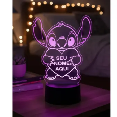 Luminária Lillo & Stitch Personalizada para quarto em acrilico de 3mm com base de led RGB - artesanato de TINY LASER