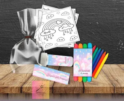 Kit Massinha + Giz + Bolha Arco Iris Personalizado - artesanato de Artmanha Lembrancinhas