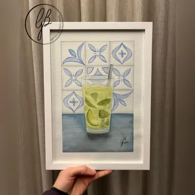 Pintura Original em Aquarela – Caipirinha | Arte para Decoração | Série Pintando Brasilidades - artesanato de Gabriela Buss Artes