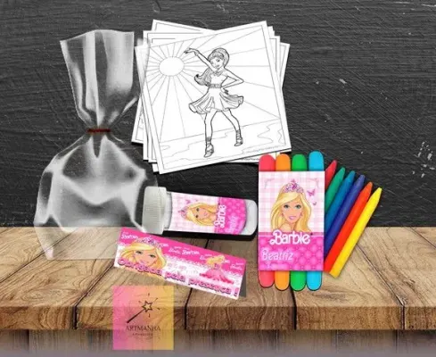 Kit Massinha + Giz + Bolha Barbie Personalizado - artesanato de Artmanha Lembrancinhas