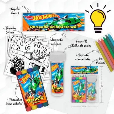 Kit Massinha + Giz + Bolha Hotwheels Personalizado - artesanato de Mi Papelaria Criativa