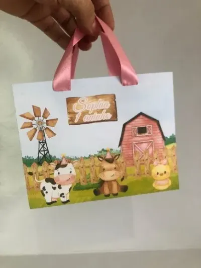 Sacolinha Fazendinha Rosa - artesanato de Fina Essência Papelaria Personalizada