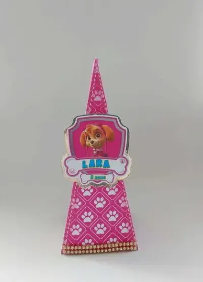Caixa Cone Patrulha Canina Rosa Sky - artesanato de Fina Essência Papelaria Personalizada