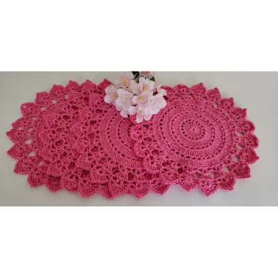 Jogo de 04 Toalhinhas em Crochê Pitaya Rosa (20 cm)