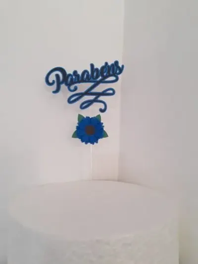 Topo de Bolo Parabéns c/ Flor - Camadas - artesanato de Emejhu Personalizados