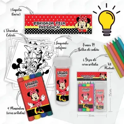 Kit Massinha + Giz + Bolha Minnie Vermelha Personalizado - artesanato de Mi Papelaria Criativa